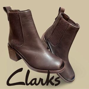 Clarks Women's Brown Leather Chelsea Ankle Boots